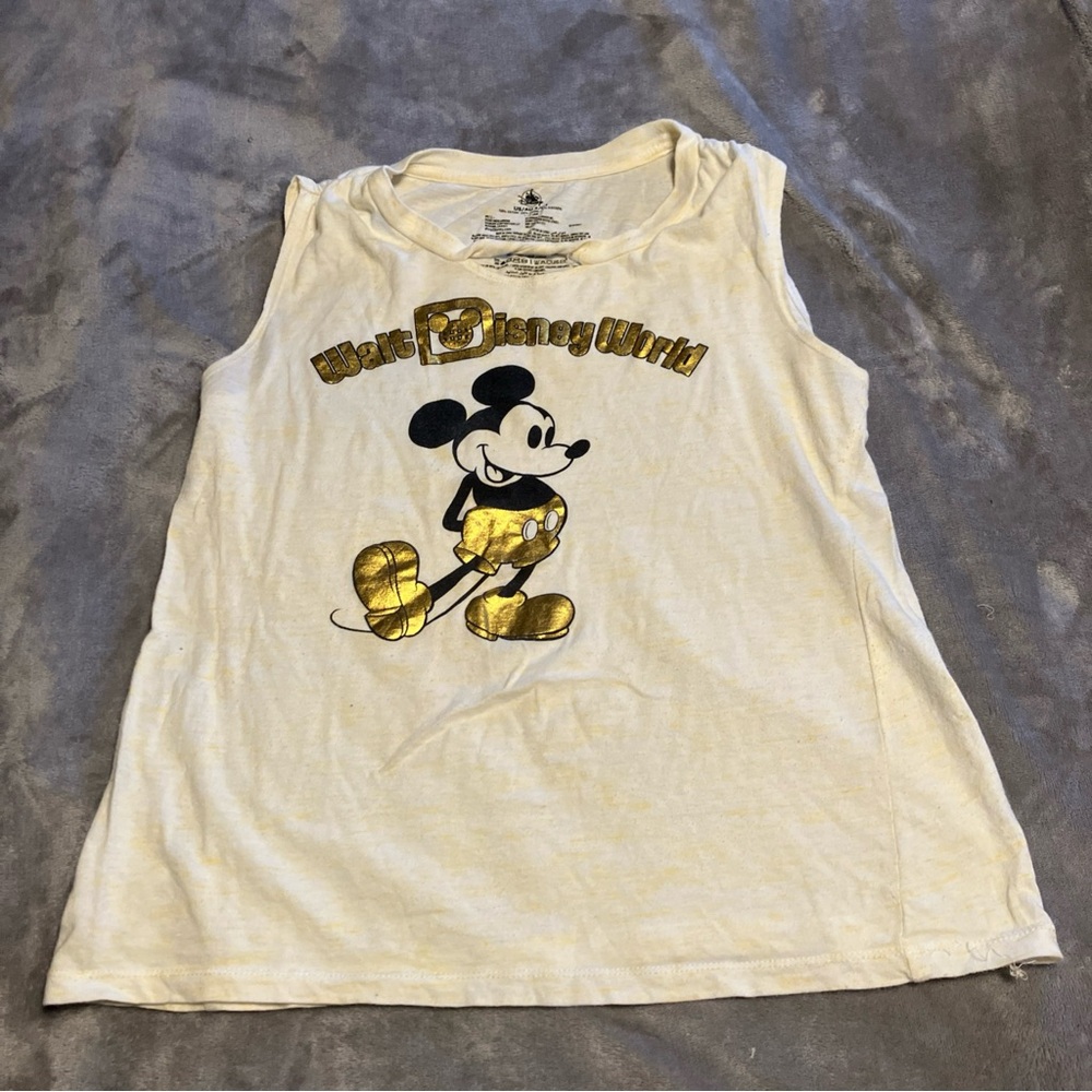 Walt Disney World Mickey Mouse Ladies Heather Yellow Gold Muscle Tank Top Sz S